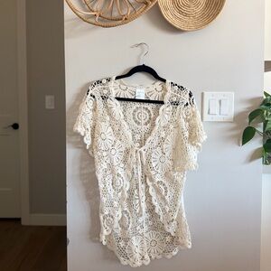 India Boutique Crochet Lace Kimono in Cream